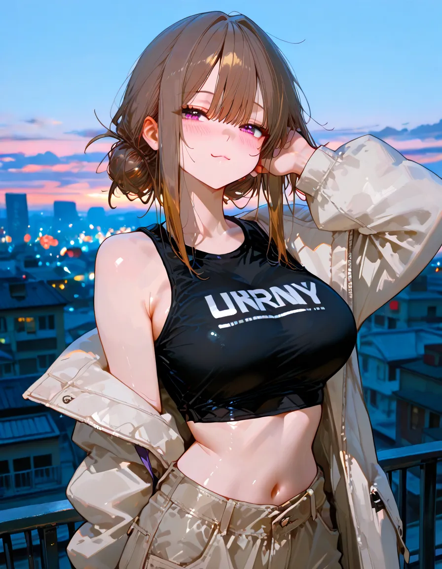 (highest quality,4K,8K,High resolution,table top:1.2), Super detailed, (realistic,photorealistic,photo-realistic:1.37), ,beautiful girl,((full body)),((sweat)),((left arms up)),((jump)),,(grin and laugh),((caramel hair color)),((medium long hair)),((ponytail hairstyle)), ((messy hair)),((T-shirt and black leggings)), ((off-shoulder design T-shirt)),((long length T-shirt)),((dancing in the gym)),((loose Socks over leggings)),((loose socks over leggings)),(sneakers),espadrilles,beautiful and detailed eyes, beautiful detailed lips, highly detailed eyes and face, long eyelashes, realistic anime 3D style, Smooth anime CG art, Digital rendering by Makoto Shinkai, Moe anime art style, photorealistic rendering of an anime girl, Shinkai Makoto style, Cute anime girl visuals, realistic young anime girl, girl fan art, Created by Anime Artist'studio of.