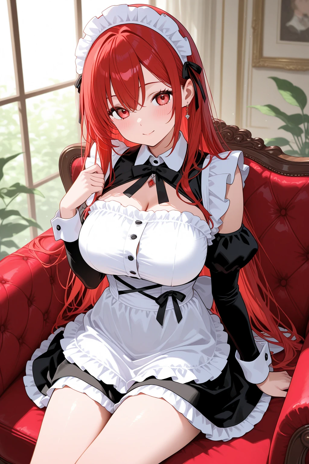 1girl, (solo:1.2), (cowboy shot:1.2), (Beautiful and detailed eyes description), (Beautiful and detailed face), Perfect female body, neat figure, slender waist, (young girl), (20 years old), long hair, red inner hair, black outer hair, very big eyes, glowing red eyes, big breasts, blush, shy, watery red lips,
mistress, (transparent mistress dress), (black gloves:1.2), (black pantyhose), high heels, necklace, earrings,
indoors, school nurse, hospital bed, window, white curtains, sunlight, squatting,
(best quality), (ultra detailed), (masterpiece), (highres), (original), (extremely detailed CG unity 8K wallpaper), character design, game cg, detailed manga illustration, single character