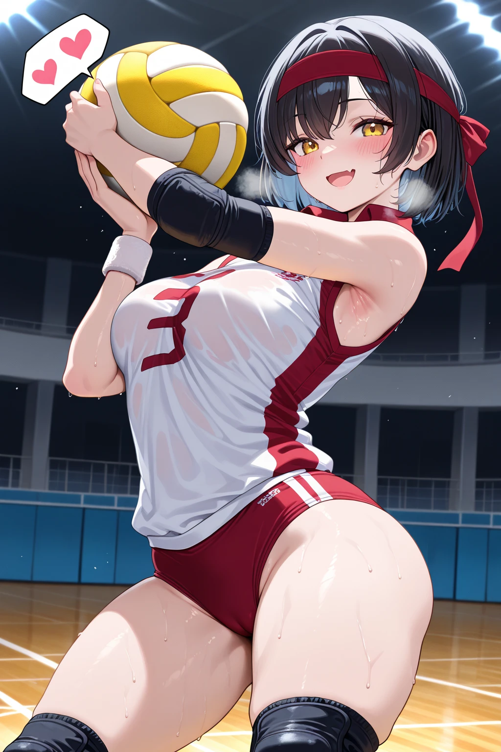 woman posing for a photo,(naked, without uniform, unclothed), good hand,4k, high resolution, Masterpiece, Best Quality, head:1.3,((Fotografía naked)), finely detailed skin, sharp focus, (cinematic lighting), clavicle, evening, soft lighting, dynamic angle, [:(detailed face:1.2):0.2],(((inside the volleyball field))), afuera naked. Showing vagina and breasts.
