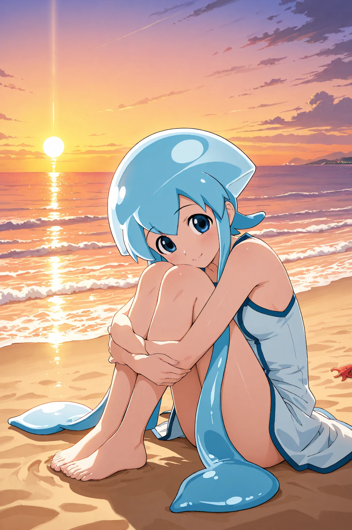 Naked Ayanami Rei small breasts blue hair on the seashore