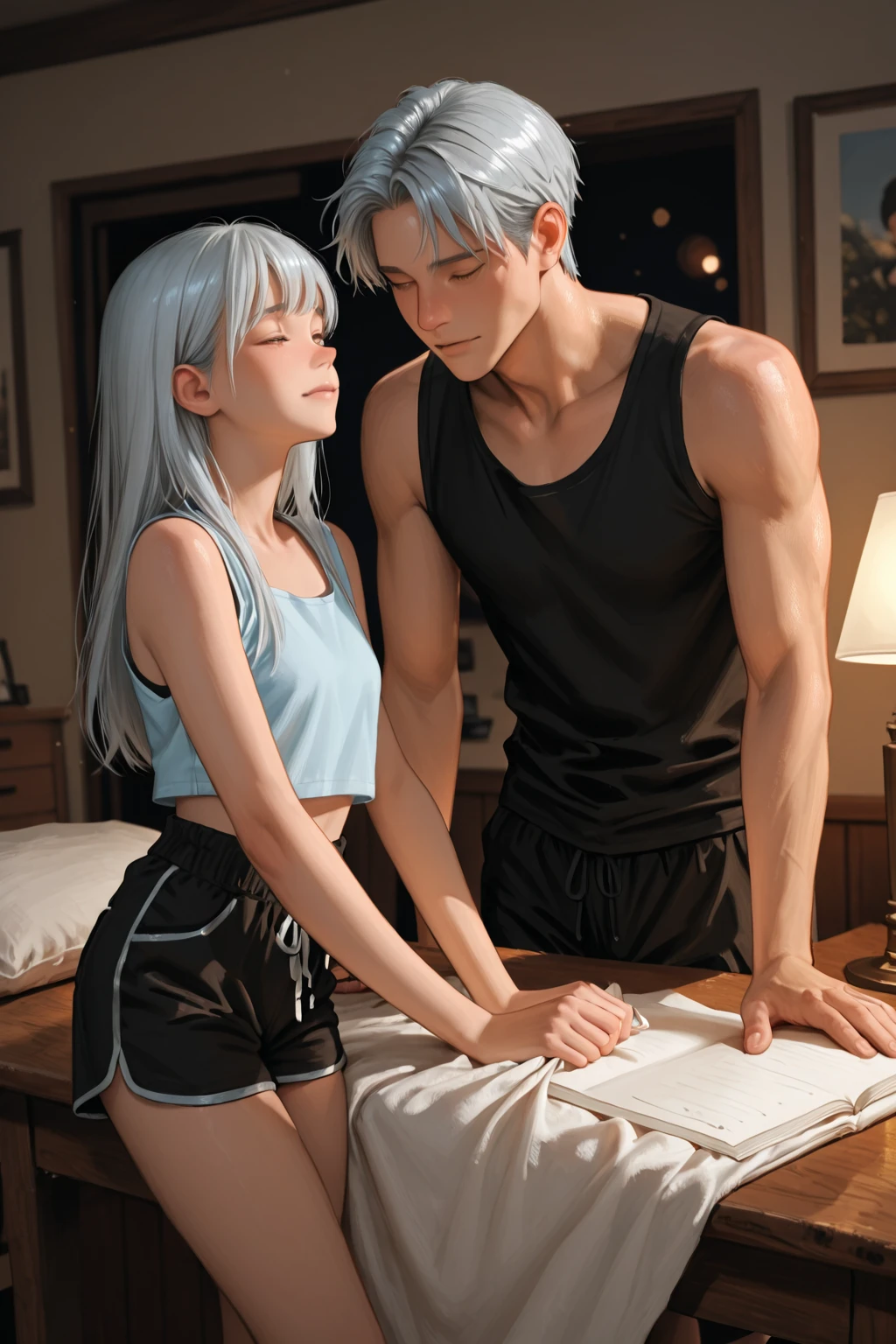 Anime boys,Abs,Black swimming trunks,White skin of the,Kneeling,Wear white socks,European and American boys