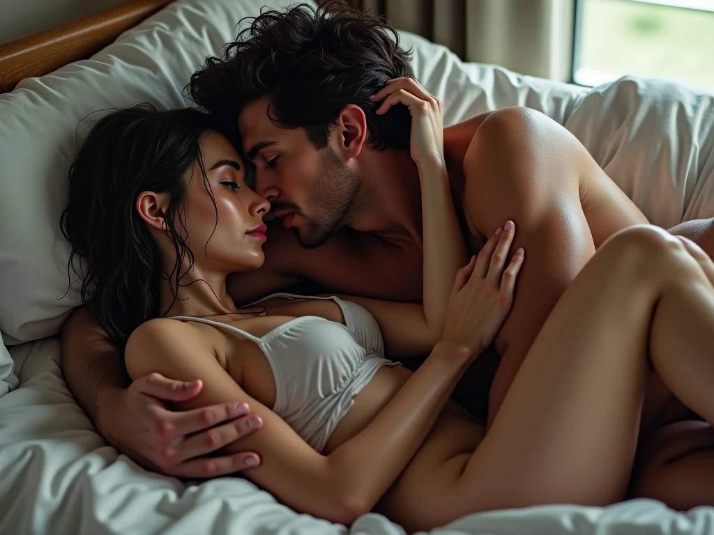 man wearing surgical gloves and nike socks sleeps with woman
