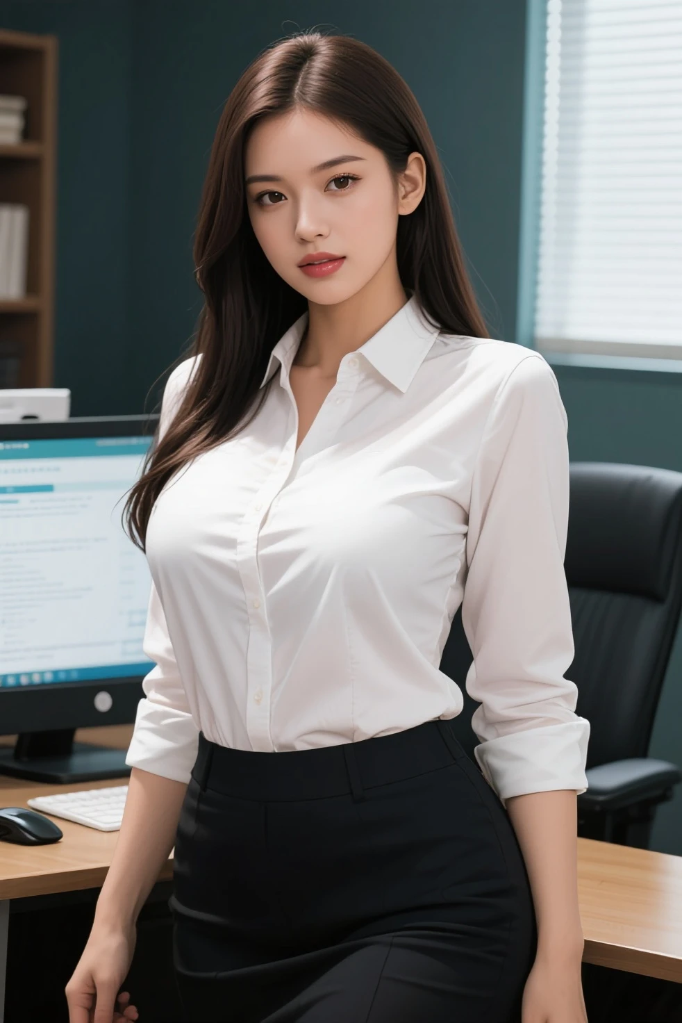 office lady, white shirt