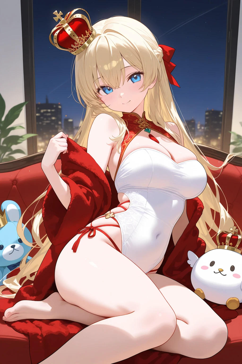 Woman lion ear lion tail blonde perm huge breasts santa bikini