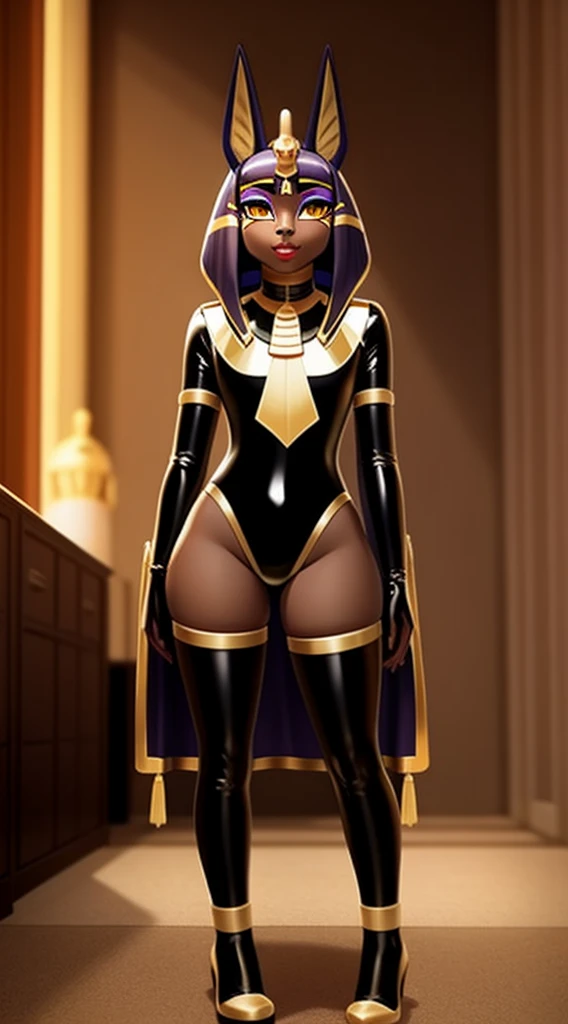 Masterpiece, best quality, absurdres, ((1girl)), , menat_holiday, light smile, dark skin, Green eyes, egyptian, bob cut, red dress, (black hood), black gloves,(shiny thighs),, , bare shoulders,sexy thighs,(((beautiful leg))),((solo)),panty shot,evil smile,,,in bedroom,upskirt,camel toe.one leg up,,stretching,parted lips,lip,tail