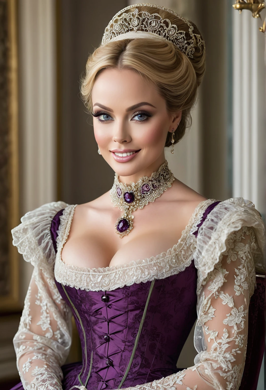 A beautiful Aristacrat goddess with large elegant, hawk-like-nose, who embodies old fashioned class, sophistication, elgance as well as wholesome, natural beauty. curvy, thin-waist, wide-hips, swaying-hips. Laura Vandervoort. Oppulent historically accurate victorian dress. very seductive and perverful.whole body,full body shot