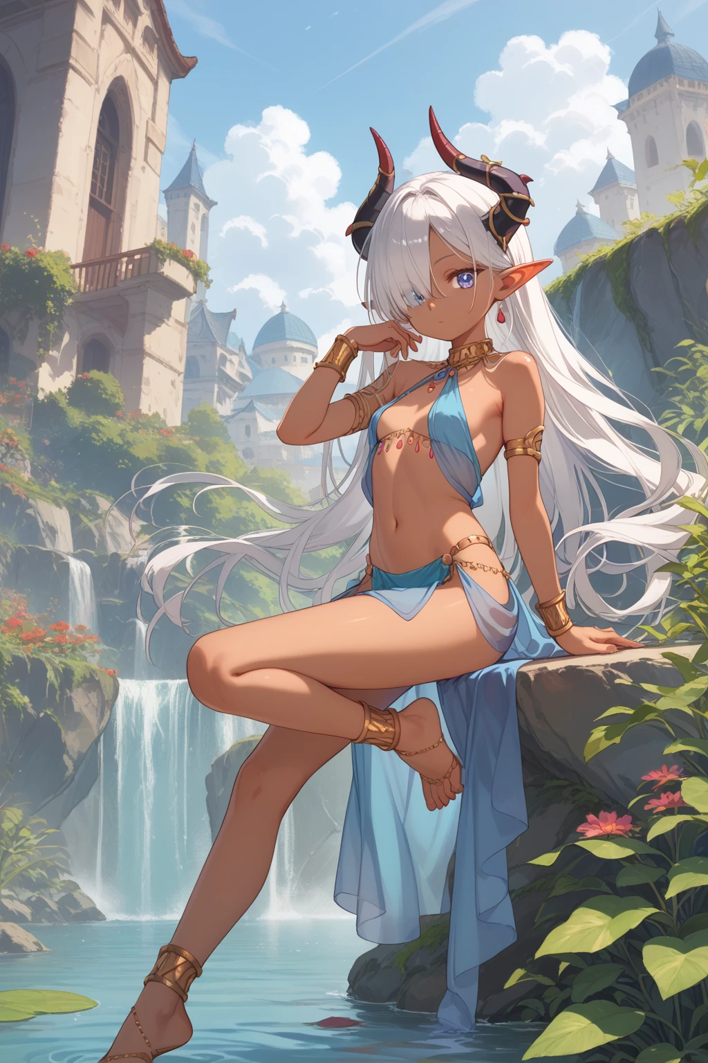 Please create a HD cover for my novel with a very cute little elf sitting on a recliner on the second floor of a small building on the edge of the island.,This is its introduction:Asteroid impact,Earth Destruction,Shi Yan accidentally traveled to the end of the world,You start with an island and a sexy beauty?!Summoning Arms,Development territory,Conquer the world,There are all kinds of beauties around!Let's see how the scumbags fight back,Building an Empire in the End Times,Sitting on the land and the beauty