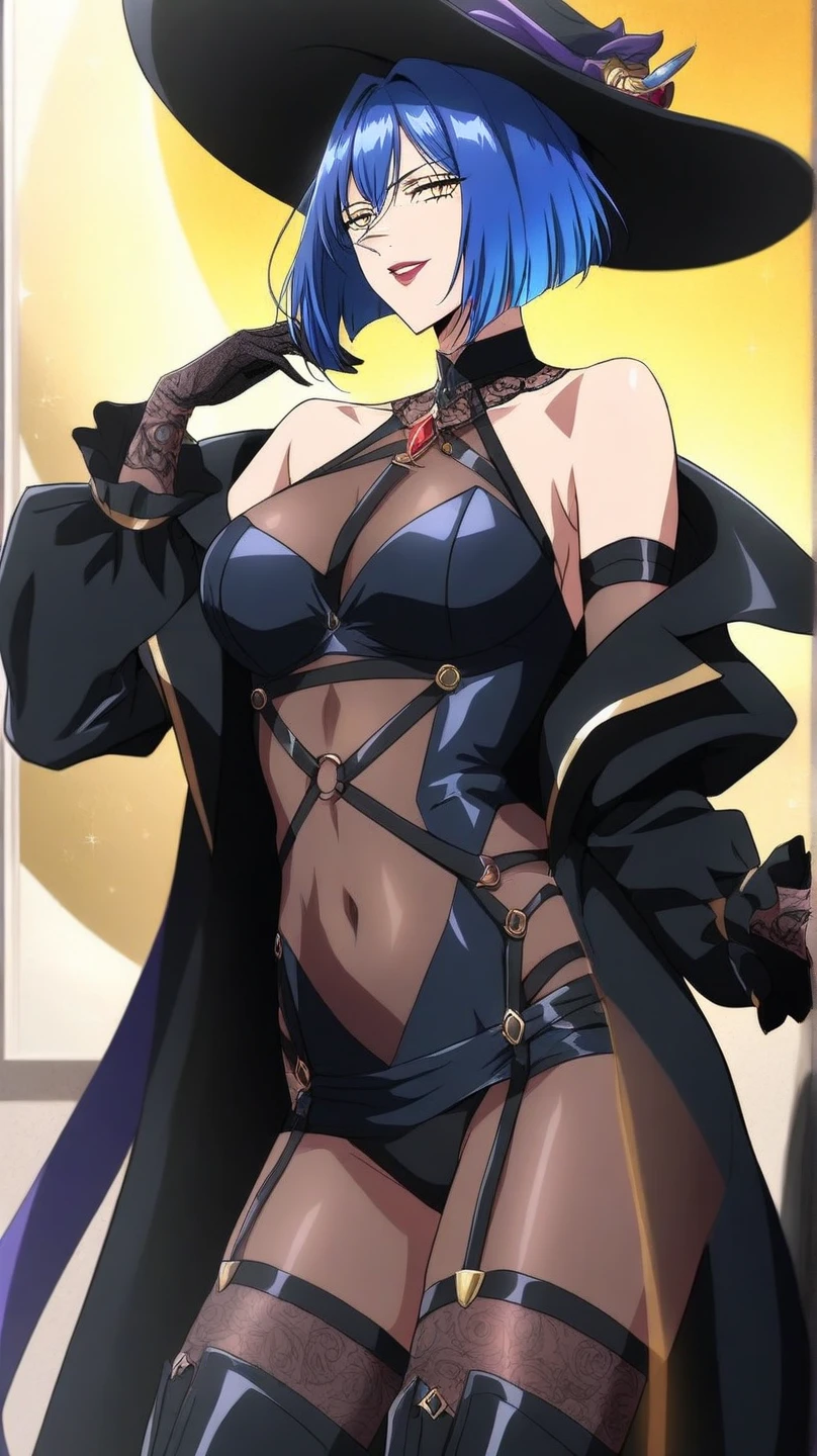masterpiece, detailed, high quality, absurdres, onigiri1, 1girl, solo, oni horns, small breasts, curvy, open clothes, revealing clothes, see-through, cowboy shot,