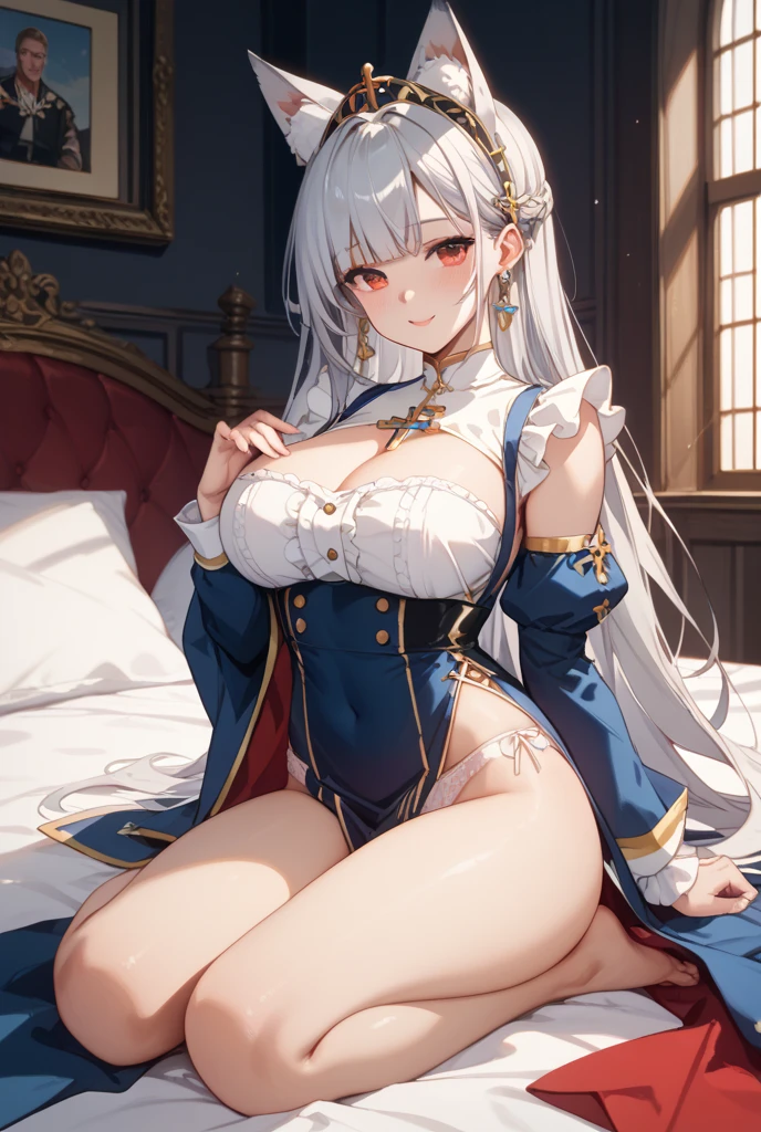 (Enrich the picture,Masterpiece level quality)Beautiful 8K CG artwork,Goddess-like posture,Kneeling exercise,Slim and soft,Translucent skin,White hair、The beauty of extra-long hair, Super Long Straight Hair,The skin is fair and juicy,Underwear uniforms,Perspective Part 1.2x enhanced silhouette effect,Exquisite transparent blues pattern in pajamas,The details are intricate and exquisite,The background is slightly blurred,Charming and lustful leg seduction,Drool,Extra-large big breasts,Blush,Japan goddess,Perfect body slim curves,