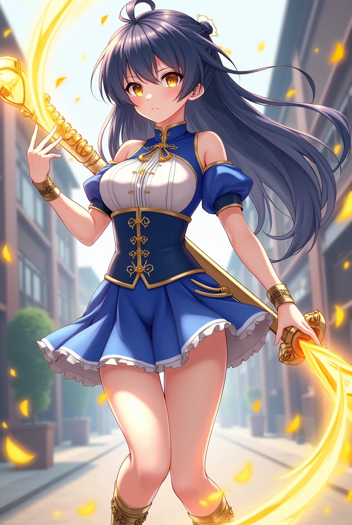 (A woman is shooting fireballs from the palm of her hand, Cast a spell, Windでスカートがめくれてパンティが見えている, White panties:1:3), Beautiful Anime Woman, Beautiful art style, Anime characters, ((Smooth texture, Realistic texture, アニメCGWind)), ((Highest quality)), (Very detailed), (Very detailed CG 統合 8k 壁紙), Very detailed, High-resolution RAW color photos, Professional photography, masterpiece, Highest quality, beautiful and big breasts, Slender body, (Stunningly beautiful woman), (Detailed face:1.2), (Blue Hair, White Dress, White mini skirt, belt, Red eyes, Yellow Circlet, Yellow Globe, Yellow Boots, Blue Cape), Outdoor, nature, Wind, Perfect lighting, Perfect Shadow, Exact number of arms, Exact number of legs, Perfect Anatomy, Exact finger count、Exact number of legs、(Exact number of arms:1.0, Exact number of hands:1.0), (Perfect hands, Perfect Anatomy), (Embarrassed expression), Angle from the front, Dragon Quest, wise