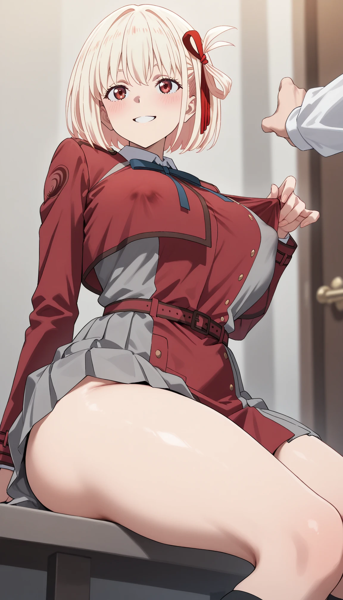 high resolution、4K、Masterpiece、1 big breasted girls、 ((Brown Skin:1.4))、Blonde、Short Hair、Bare your breasts、Exposing the breasts、stand、Micro Mini Skirt、No panties、Pussy、Nipples、blush、Black Pantyhose、Absolute area、Masturbation、Love juice、Squirting、Full body portrait、tough、Spread your legs、vibrator,pussy big dildo、Masturbation