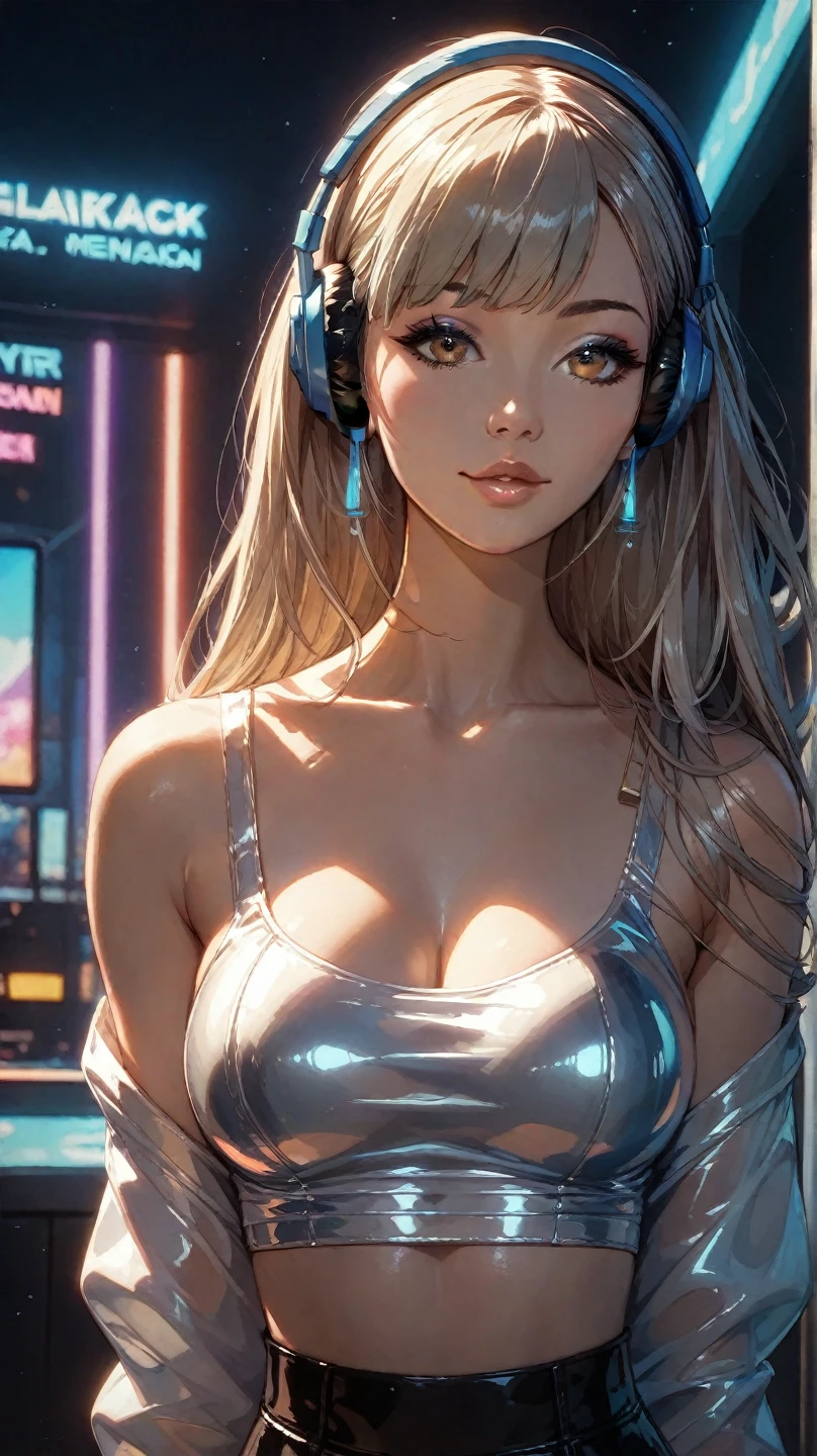 arafed woman in a bikini top and headphones playing a dj, digital cyberpunk anime art, cute cyborg girl, digital cyberpunk - anime art, cyberpunk art style, cyberpunk beautiful girl, cyborg girl, beautiful digital artwork, ross tran 8 k, 4k highly detailed digital art, anime cyberpunk art, beutiful girl cyborg, cyberpunk anime girl, detailed digital anime art