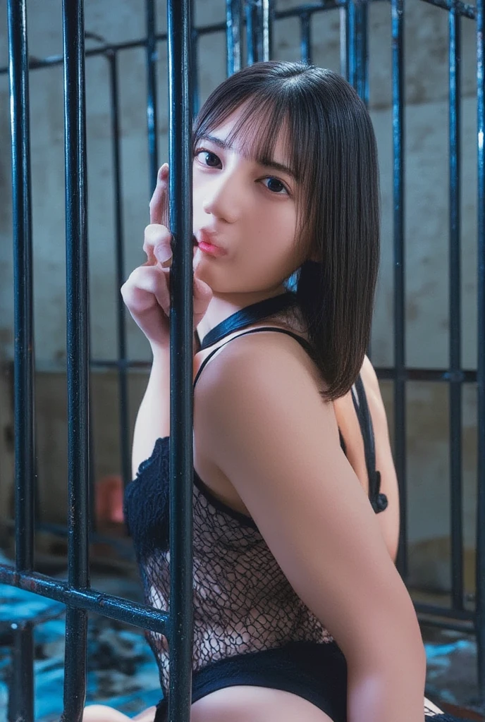 masterpiece, highest quality, High Definition, High Resolution, single, solo, Cleavage, Sweaty, Soaking wet, Drops of water running down my feet, 下半身Soaking wet, Wet waist, Extra crotch drop, Three-dimensional feel of body parts, Realistic skin texture, squat, Light skin, Breast milkの滴り落ちる, 飛び散ったBreast milk, Puffy、pubic hair、突き出たpubic hair、(Lock、Lock、handcuffs、Hand and foot restraints、Restraints、Lockでつながれた手首、垂れ下がったBreast milk、Low - Angle、From below)、Puffy、Eyeball rotation、Breast milk、blush cheeks、Sticking out tongue、Tight-fitting suits　The whole body is touched by hands