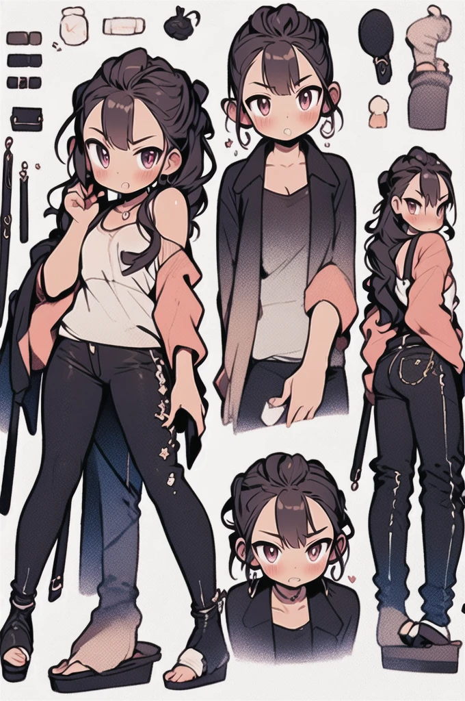 (CharacterSheet:1),1girl, <lora:bleachRukia_v10:1>, ,anime screencap, inside of a fast food restaurant, 1girl, solo, holding pen and paper, short hair, black hair, purple eyes, hair between eyes, cowboy shot, (best quality), (ultra-detailed), (best illustration), (best shadow), masterpiece, high res, (smug smile), ((black skintight shirt)), (blue skintight jeans:1.2), holding pen and paper, furrowed eyebrows, chains, medium breasts, (very big ass) , standing behind a counter, black hair, purple eyes, (low angle view),
, (multiple views, full body, upper body, reference sheet:1), back view, front view, (white background, simple background:1.2),(dynamic_pose:1.2), (masterpiece:1.2), (best quality, highest quality), (ultra detailed), (8k, 4k, intricate), (50mm), (highly detailed:1.2),(detailed face:1.2), detailed_eyes,(gradients),(ambient light:1.3),(cinematic composition:1.3),(HDR:1),Accent Lighting,extremely detailed,original, highres,(perfect_anatomy:1.2), <lora:CharacterDesign_Concept-10:0.55>