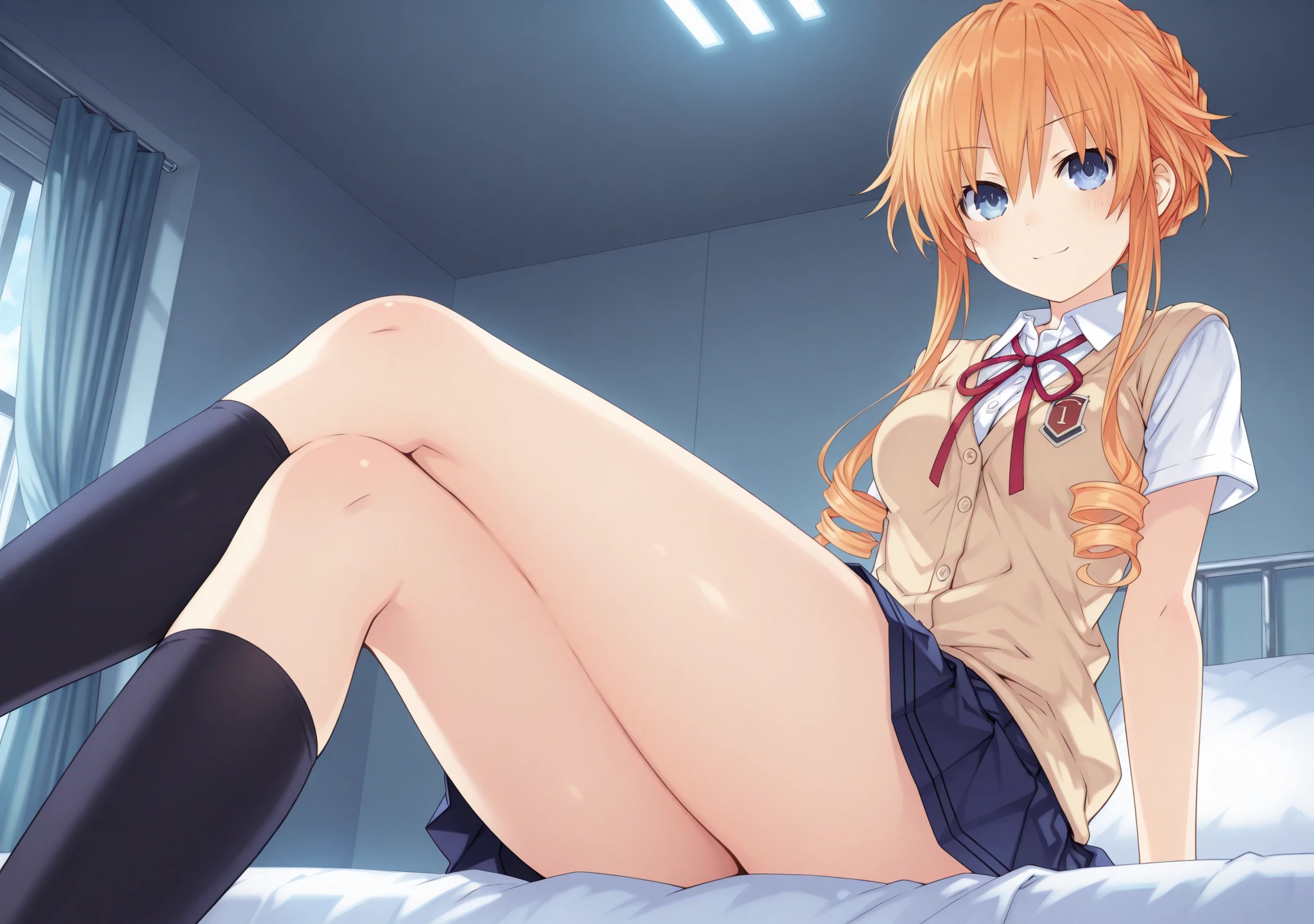 (1 Girl), masterpiece, highest quality, High resolution, (1boy:1.4), (penis:1.3),, (pov:1.4),(sex:1.4),, squatting cowgirl position, on bed, bedroom, Asuka Langley Soryu, blue eyes, Hair between the eyes, Orange Hair,