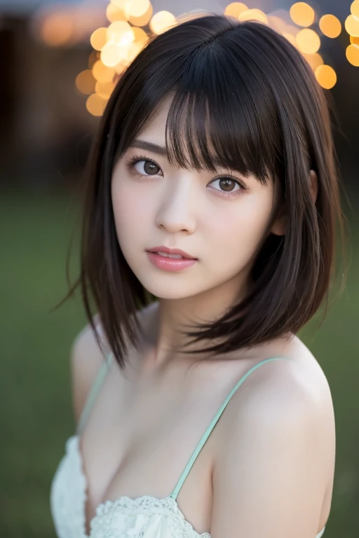 (Highest quality:1.4),(masterpiece:1.4),(Realistic:1.4),(Realistic:1.2),(超High resolution, RAW Photos:1.4),(High resolution, Very detailed:1.2),(8K:1.2),Cinematography,a photo of a dark-haired,Her hairstyle is a short bob with bangs.,One Girl,alone,(In underwear),((Upper Body:1.3))