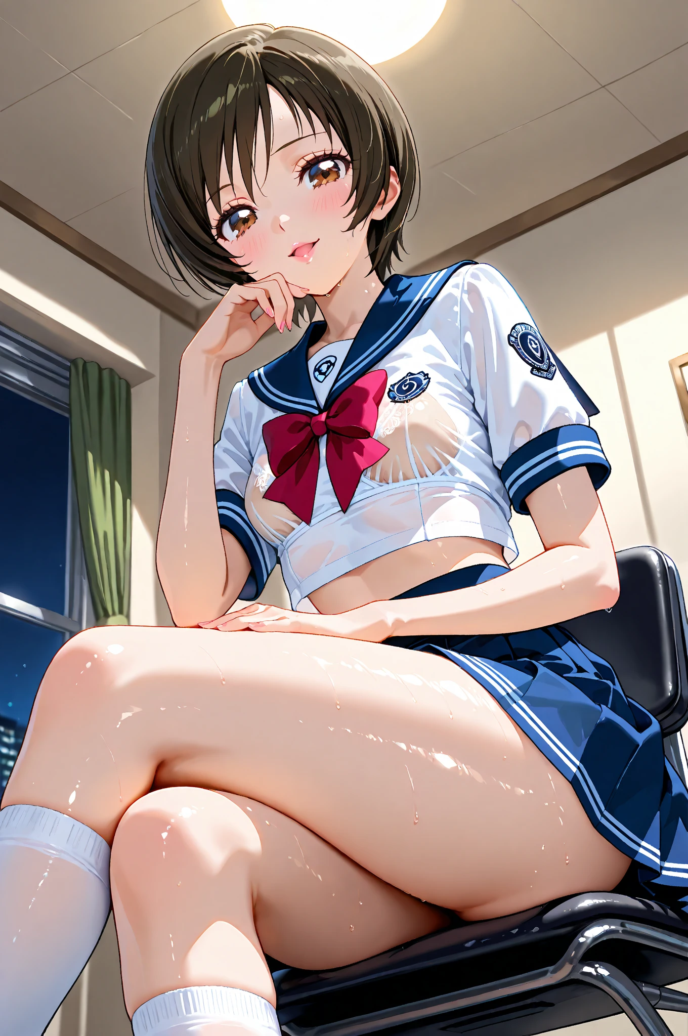 (masterpiece:1.2, highest quality), (realistic, photorealistic:1.4), beautiful illustrations, (natural side lighting, movie lighting), Depth of written boundary, looking at the viewer, Front view, 1 girl, Asian, 15 years old, ((bob hair)), perfect face, Cute symmetrical face, shiny skin, asymmetrical bangs, Big eyes, shaved pussy, long eyelashes, thin, beautiful hair, beautiful face, fine and beautiful eyes, beautiful clavicle, beautiful body, beautiful breasts, beautiful thighs, beautiful feet, beautiful fingers, ((school uniform )), (vaginal sex:1.5), (beautiful scenery), evening, droopy eye, (cum in pussy:1.5), sex, erotic, cum in pussy, hetero, mole, Inserting a penis into a pussy, (smile, Upper grade, open your mouth)