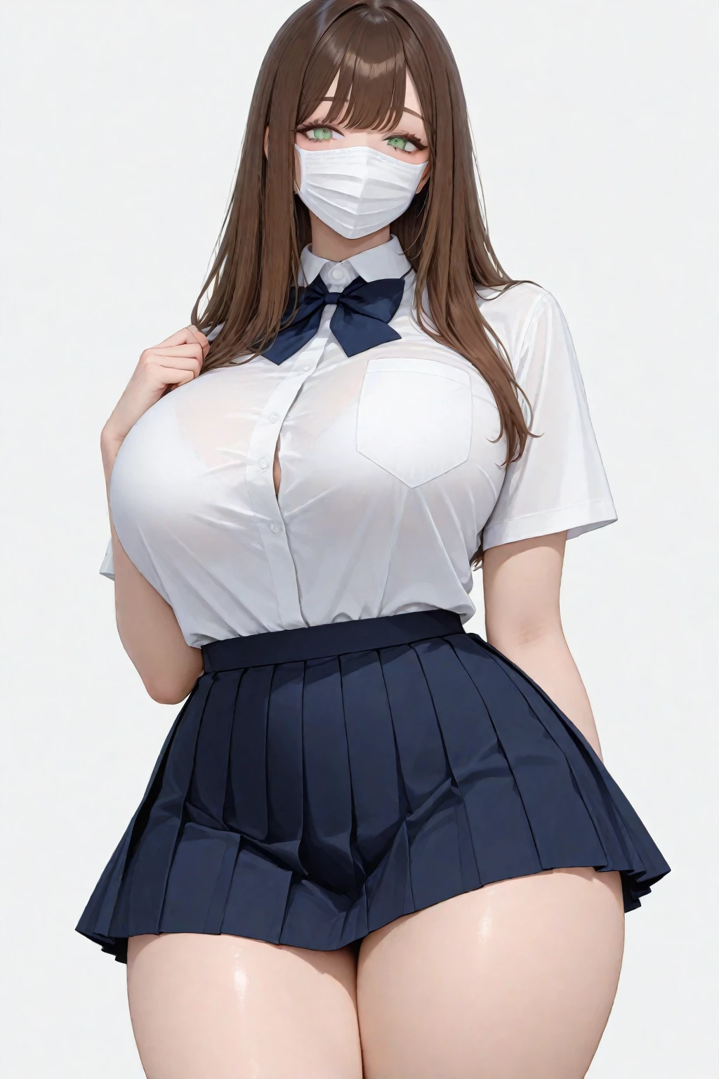 hanger school uniforms in closet raise their sleeves as if invisible girl wear it, school uniforms swells as if possessed by invisible girls, school uniforms have huge breasts and cleavage, (((no humans))), (headless), faceless, invisible girls, from above, (hanger), hands on the hip, jk ribbon on the neck