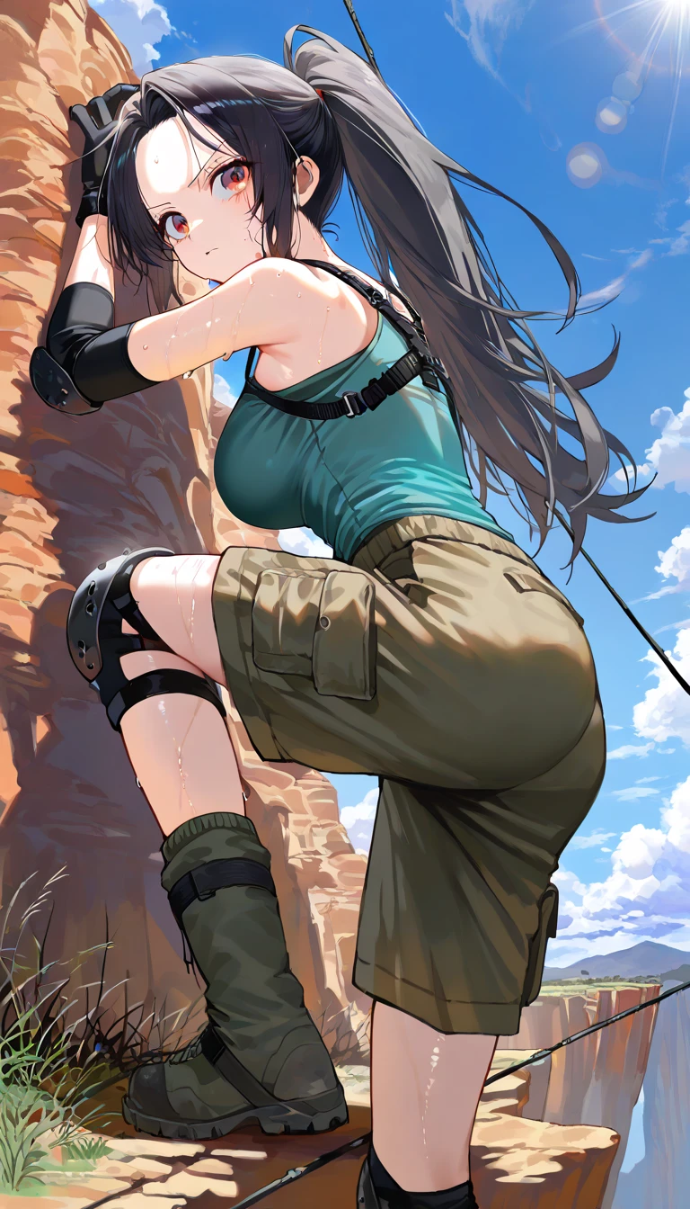 A lot of girls, All Lamia, All in different color sports bras, whole body, original character, All incredibly beautiful girls, All of them have delicate, beautiful and attractive faces., They all use their long tails to climb the steep cliffs.,
