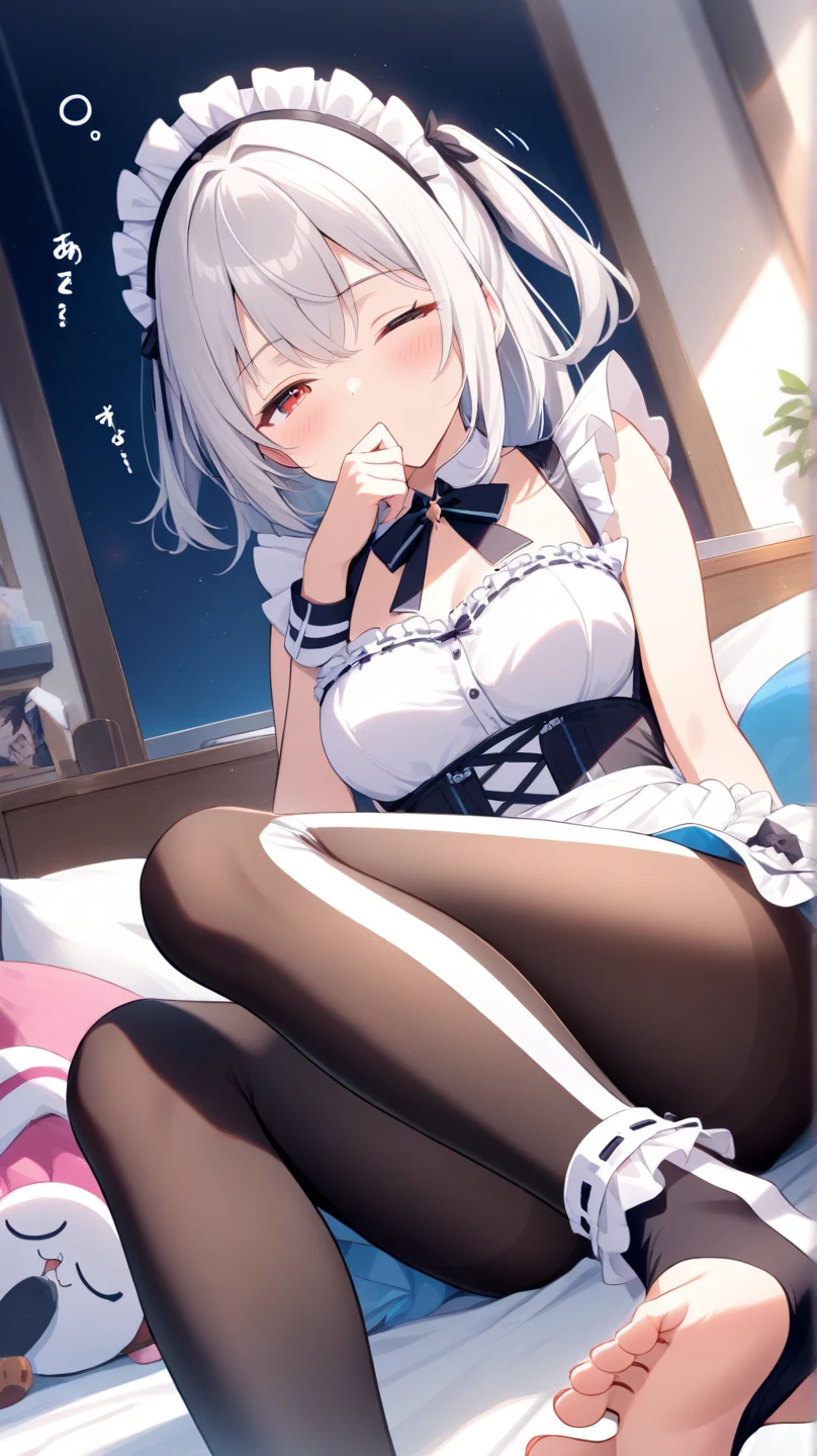 NSFW，High school girl half naked, Skirt folded up, uniform, Panty shots, Lucky，Show off cute bras，cheveux gris courts，The shape of the genitals is elevated，Short double ponytail