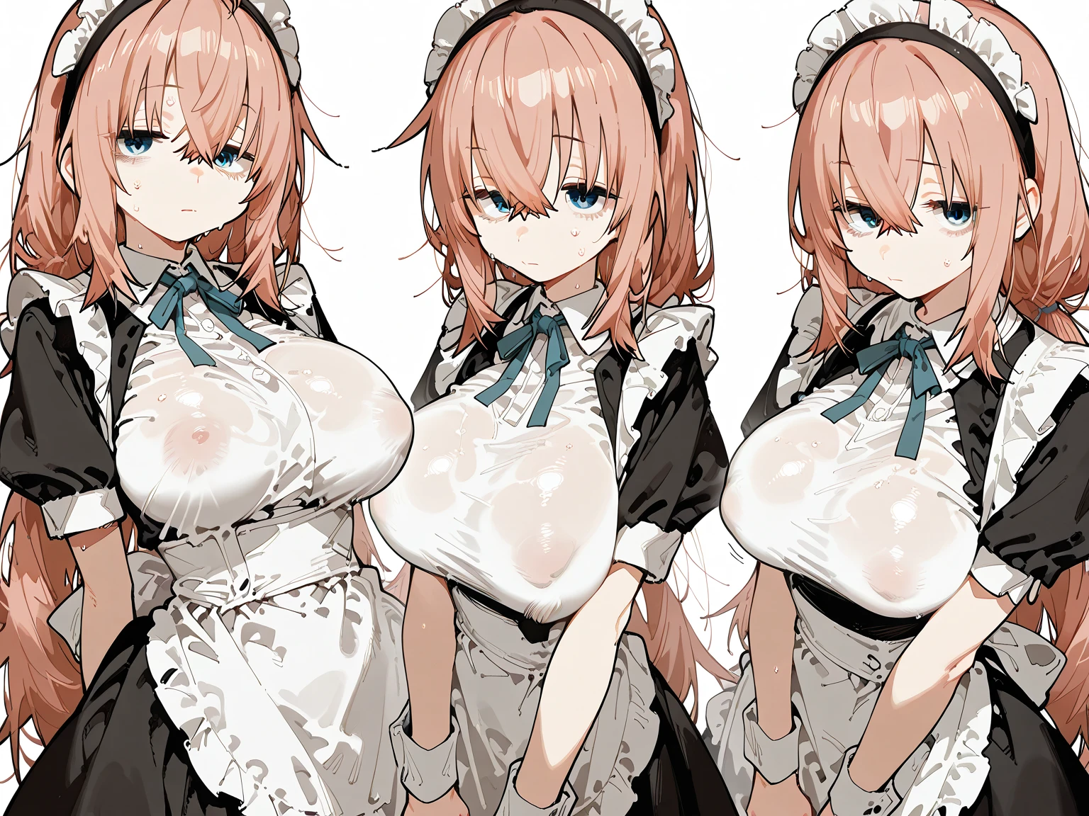 ((Three Pretty nude maids with super colossal breasts hugging each other:1.2)), ((pressing their breasts each other:1.3)), topless, Baby face, harem, ((master piece, top-quality, ultra-definition, high resolution)), anime girls, ((ultra-detailed illust:1.2)), bangs, hair between eye, random colored hair, beautiful hair, random colored eyes, Shiny eyes, ((detailed eyes:1.2)), ((Erected Nipples)), Exposure of nipple, Beautiful nipples, ((super gigantic breasts:1.3)), huge tits, Soft breasts, cleavage of the breast, show breasts, emphasize the breasts, focused on breasts, exposure of the nipples, Big smile, enjoyed, laughing, opened mouth, without clothes, take off clothes, undressed, in the room, castle, look at viewer