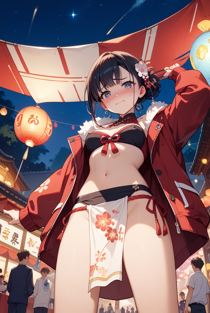 ((Brown hair)),((Braided shorthair)),((With black eyes)),Slight red tide,(Open-chested Japanese pattern swimsuit:1.5),(Dragon's horn:1.25),(fluffy cloak),(stylish five finger gloves:1.2),(Ruffled ornament:1.25),(Accessories and hair ornaments with flower motifs),(Usamimi:1.7),(active movement:1.25),It's snowing a little,(The color of the swimsuit is light purple, Green, yellow, and red..),Kamimei,(close up of face:1.25),(Illustration of an oversized dragon in the background:1.5),(New Year'Atmosphere of:1.25),sexy pose