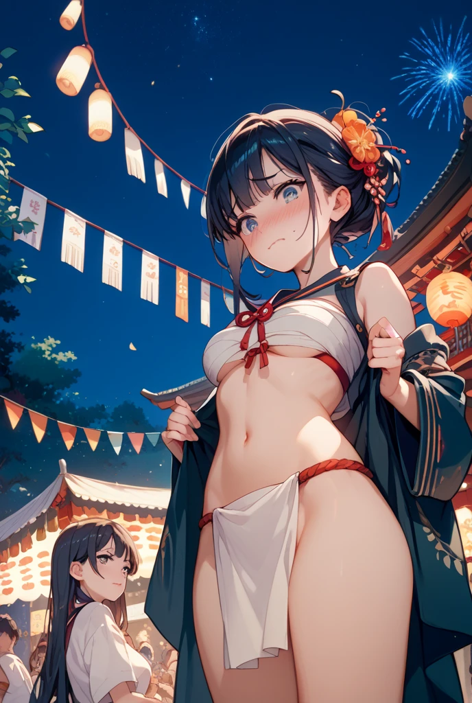 A naked girl with short black hair and modest pubic hair is crucified while crying and groaning in disgust.、Temple