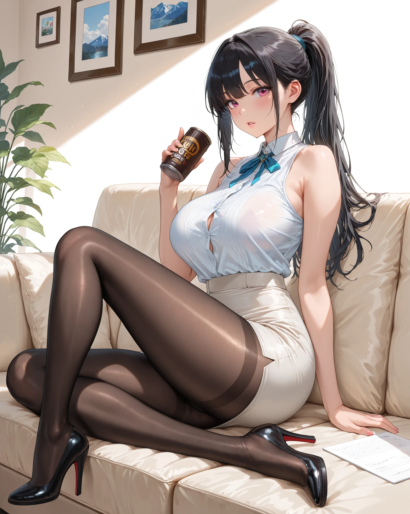 woman sitting on a couch with a cup of coffee in her hand, korean woman, korean girl, beautiful south korean woman, gorgeous young korean woman, elegant legs, long legs, very beautiful long slim legs, full legs, very beautiful slim legs, attractive pose, nice legs, beautiful young korean woman, crossed legs, pretty face with arms and legs
