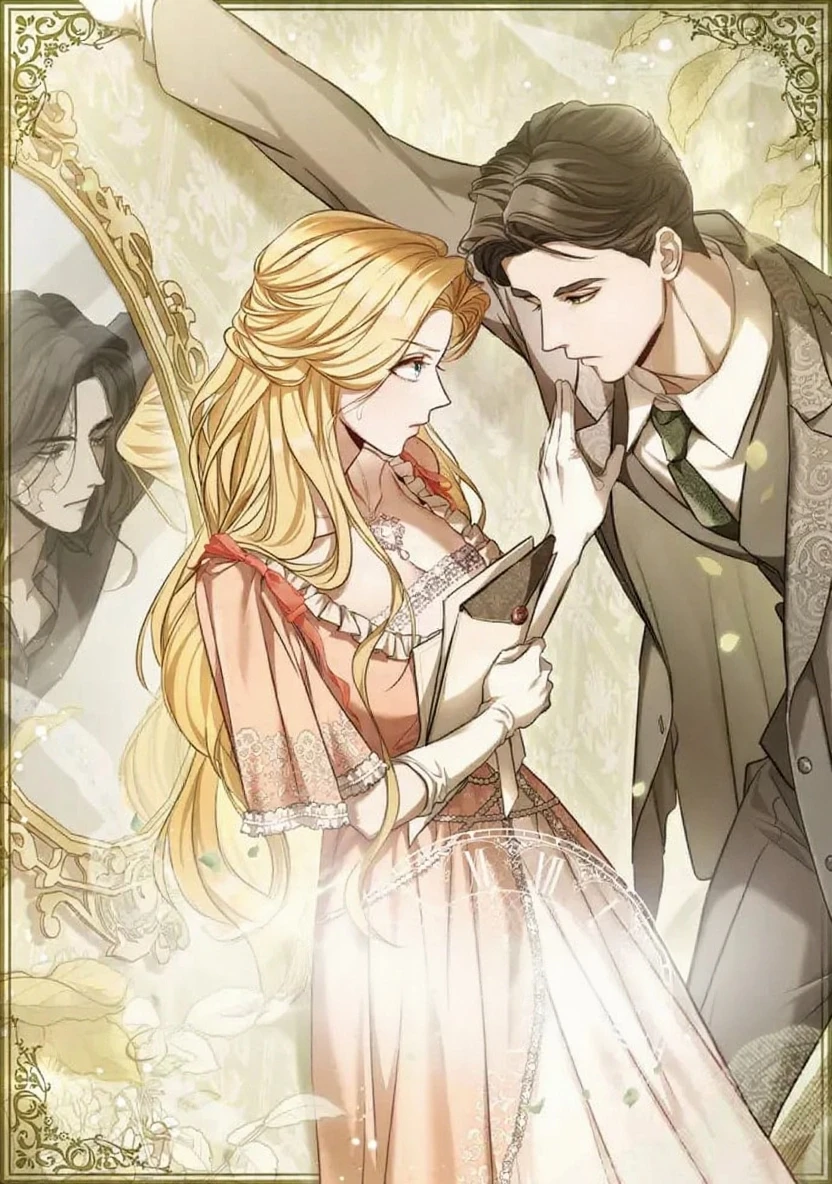 "A romantic, hand-drawn illustration of a love story set in a whimsical, fairytale kingdom. The lovers, a prince and a princess, dance in a moonlit courtyard adorned with ivy-covered arches and enchanted lanterns. Their love is palpable, expressed through graceful movements and tender gazes. The art style should resemble the works of Arthur Rackham, with intricate details and a touch of fantasy. Use cross-hatching and pointillism techniques to create a rich, textured appearance. The image should have a vintage, storybook charm with sepia tones and soft, nostalgic lighting."