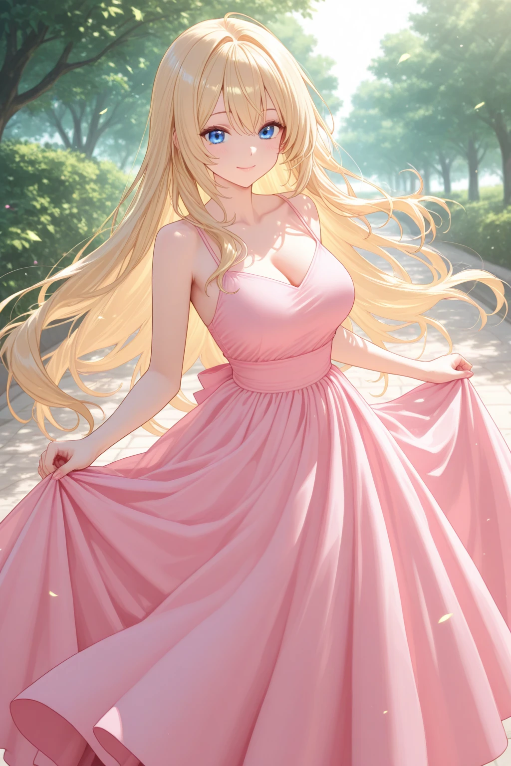 Anime girl of  with light blonde hair and red ruby eyes, with a purple dress. Full body, with ethereal effect