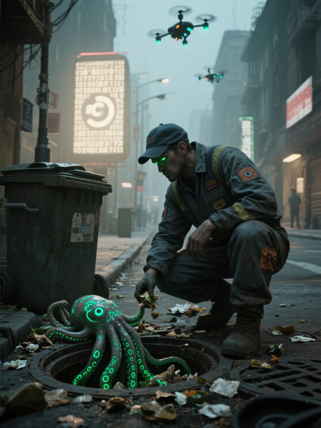 Rotting Zombie、Overgrown plants、Dynamic pose、Bright and vibrant colors、A warm, nostalgic palette、Dramatic lighting、Cinematic composition、masterpiece、Highest quality、8K、High resolution、Super detailed、Photorealistic、
