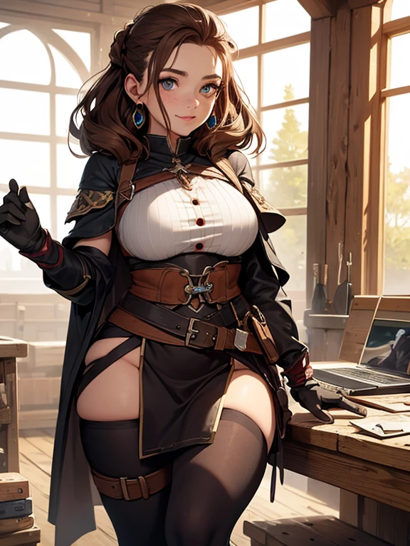 "((short steampunk corse)),((Mexicana peliroja, white skin)),((Twintail)),(1solo),(1 girl view),full_body, 1 girl view,female, young, 14 years old, 70% nude, (long hair), ((red-light brown hair)), snowflakesdetailed cute anime face, ((pointy_ears, seductive pose, flirty with one eye closed)), (((big_breasts, firm breasts))), (green-brown ligth eyes), random angle)":(all realistic intricate details)