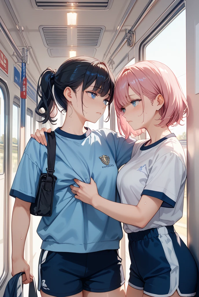 Big Breasts、Girl waiting for a bus at the bus stop、light rain、A boy is trying to undress a girl in a white gym uniform with ????? nipples、A boy tries to lick a girl's navy blue bloomers, showing her slit.、barefoot、A boy in uniform with an erection、Three boys fondling a girl's breasts