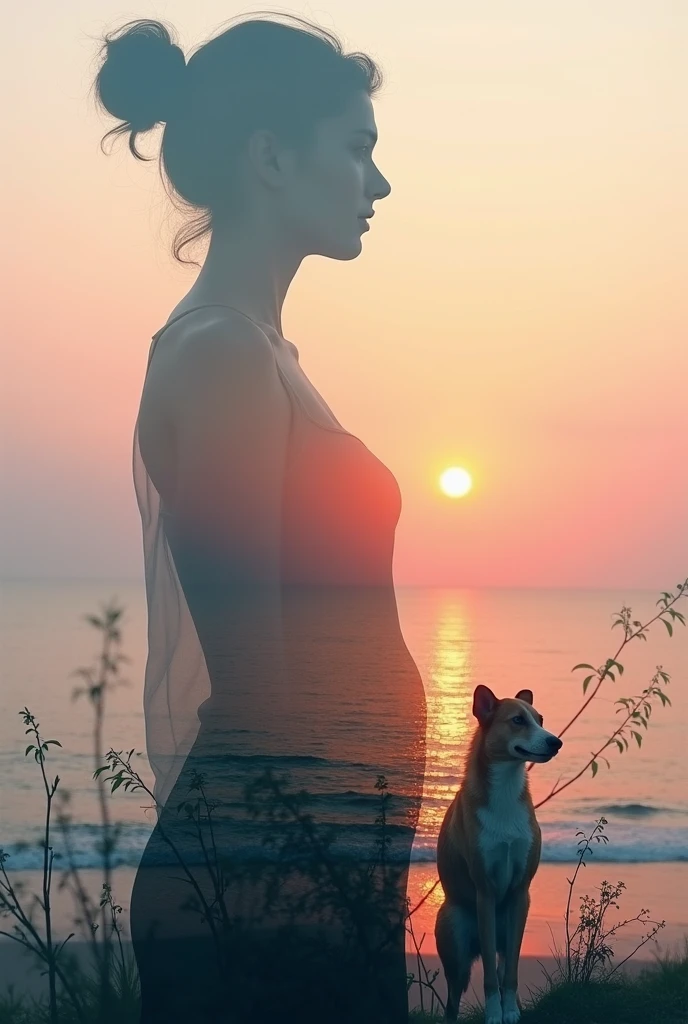 1 boy，Camera,Stance,profile,Blurry_Background, Squatting, Water, Bare_tree, Dog, motion_blur, Outdoors, Beach, lake,  ocean, Into the cloud, River,夏天, Sunset, Short_hair,