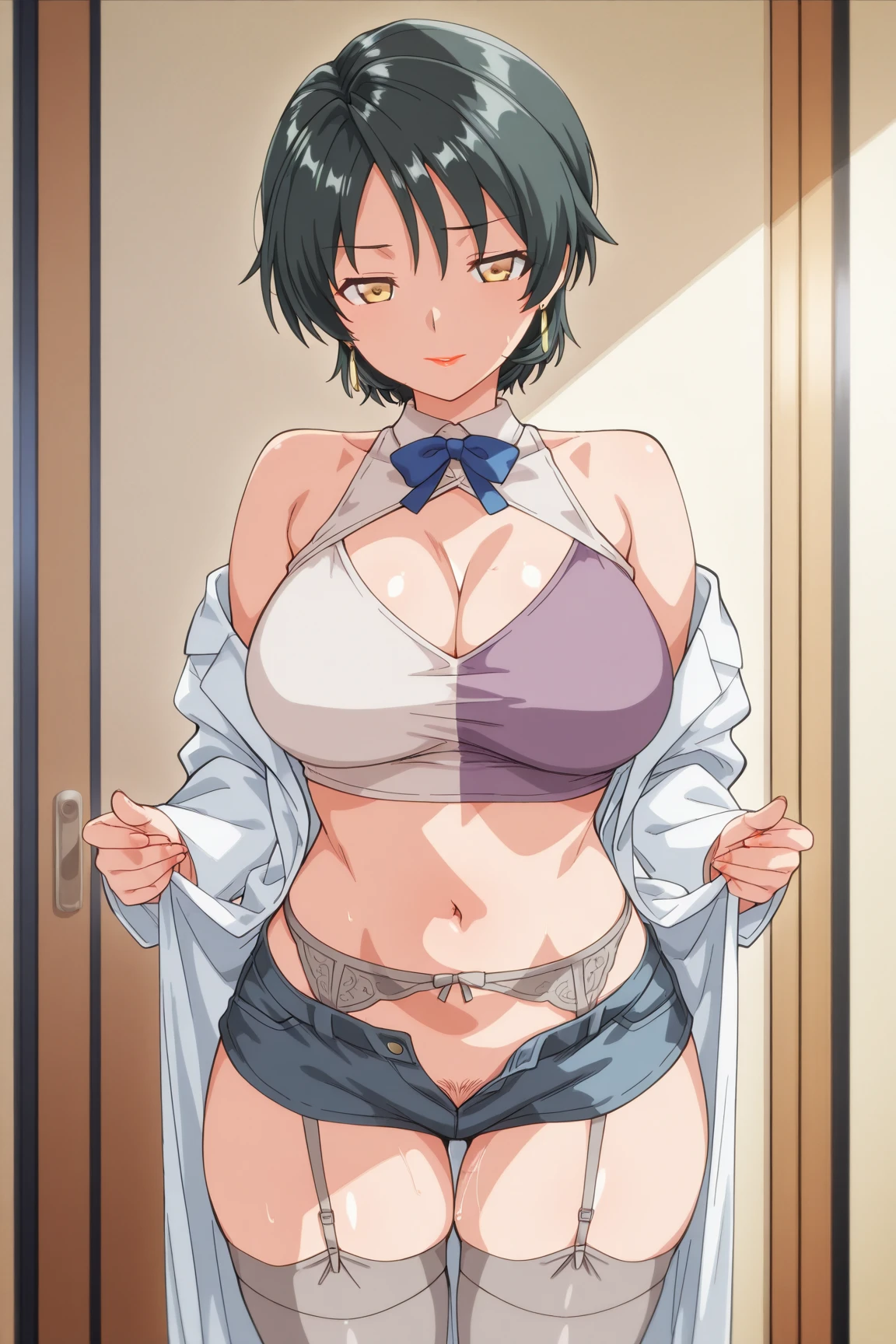 pixel-Komi-Shuuko, 1girl, solo,
BREAK (underview:1.2)
BREAK looking at viewer, clean skin,((from beyond)), ((arms behind back)), ((sitting)), ((crossed legs))
BREAK ((detailed background)),((indoors)),
BREAK ((anime girl)), best quality, expressive eyes, perfect face, (masterpiece), best quality, expressive eyes, perfect face, ((best quality)), ((ultra-detailed)), ((an extremely delicate and beautiful)), perfect eyes, perfect body, ((details pupils)), ((detailed pupils)), ((synmetry eyes)), beautiful eyes, ((thick thighs)), shiny skin, soft skin, ((synmetry body)), ((perfect body)),