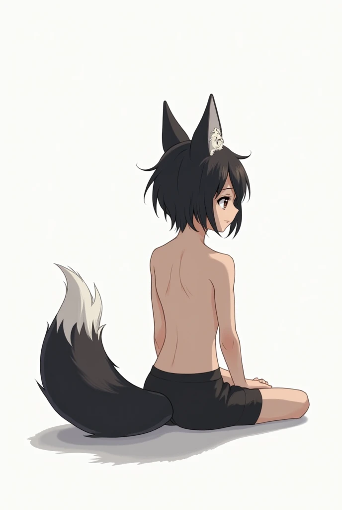 Short black hair Adult female　Dog Ears　Dark blue colored eyes　Flat chest　Completely naked　The place is a forest　smile　NSFW