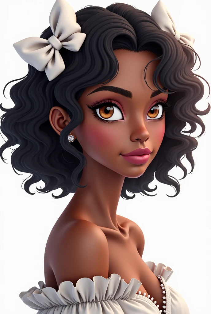 A sexy cartonn black woman in beautiful white lingerie posing gracefully for a photo, sexy lingerie beauty, curly hair, Waist slender, Sexy black girl, mulher de corpo inteiro, wearing lingerie, beautiful seductive black woman, slender figure, cartoon vector style, corpo pin-up, Broad Hips