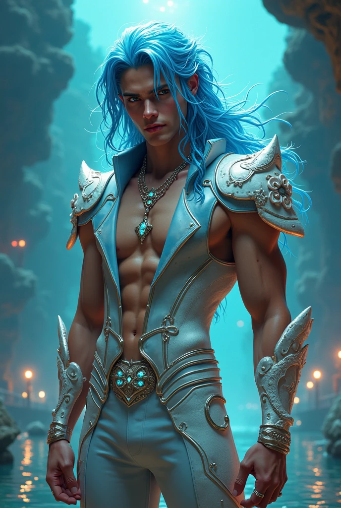 (masterpiece, best quality), 1boy,  wearing micro thong, full mast, ????? bulge, see-through thong , mushroom water world, wide angle, athletic body, male, iridescent skin, flat chest, silver eyes, green hair styled in spikes, determined expression, bioluminescent lighting, small waist, broad chest, big mane, slim scruffy, muscular , illustration, watercolor ink sketch, (best quality)), intricate detailed,solo,