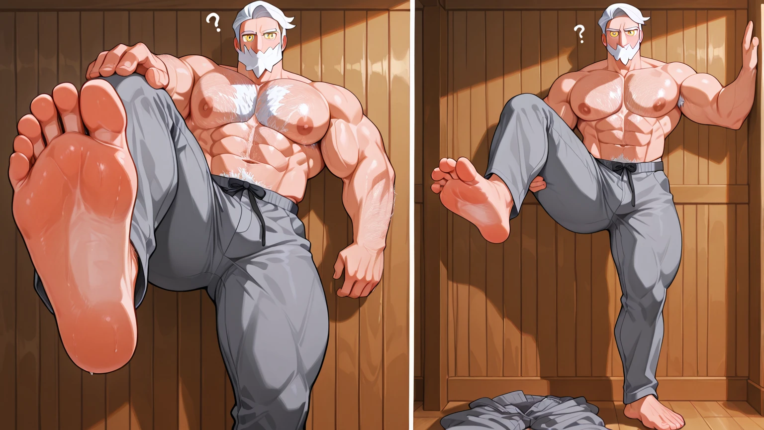 nsfw,独奏,A old man,Bald,Whitehair,well-muscled,gay,opening legs,penises,anal,hiquality