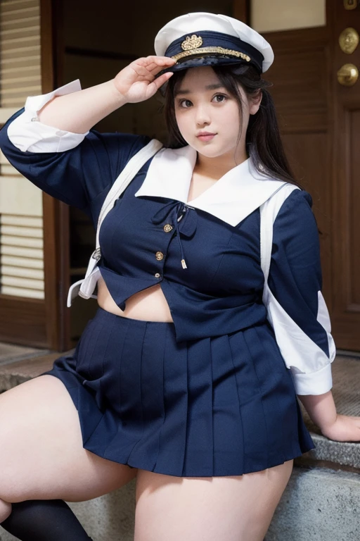 Overweight, Extremely fat, ((Chubby)), pirate costume, Japanese, panty shot, skirt, on the boat, 4k, High resolution, masterpiece, highest quality, fine skin, sharp focus