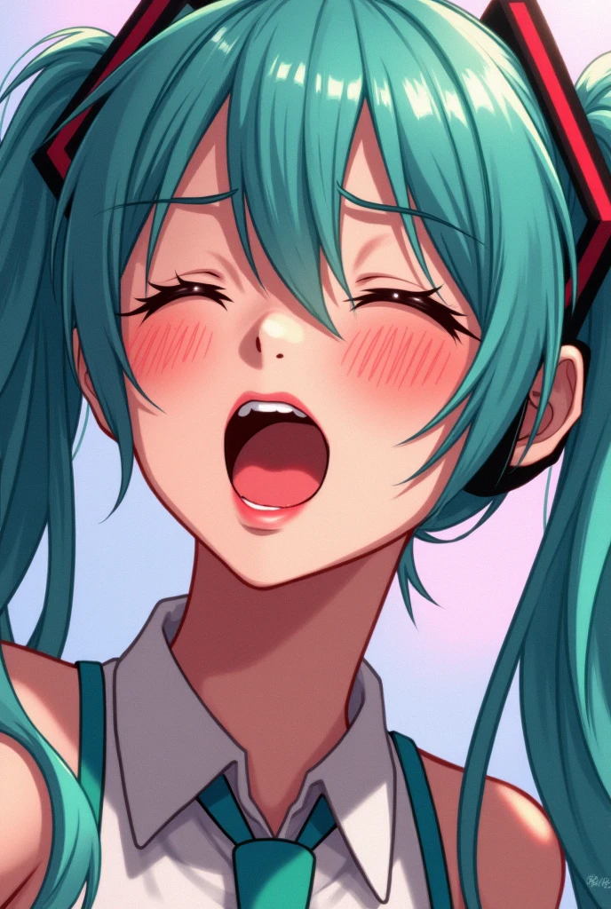 portrait, [:(score_4_up:0.25):0.65], [score_9_up:score_6_up:0.35], [:anime:0.4], portrait, detail face, large eyes, woman standing, ((hatsune miku)), medium breasts, sweater, skirt, motherly, [:photorealism:0.5]  focus on face, detailed mouth, mesmerizing mouth, high definition mouth, focus on face, best quality, detailed, absurd resolution, absurd detail, intricate details, vibrant colors, ultra-realistic, open mouth,