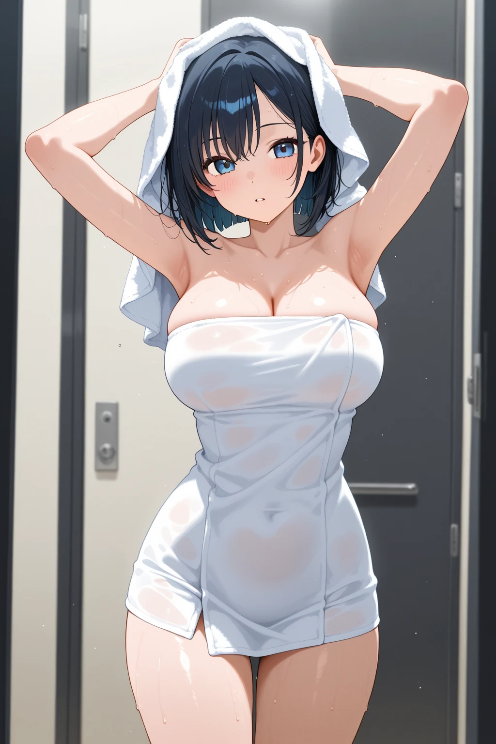 Highest quality、Ultra-high quality、One man、One woman、A man stands behind a woman、Woman washing her body、Female organに指を挿れる、high school student、short hair、Completely naked、Large Breasts、Female organ、smile、Water gets all over your body、My face is wet with white fluid、Dripping saliva、Female organから白い液が流れる、Nipples get erect、White fluid coming out of nipples、On the floorで四つん這いになる、Bathroom、On the floor