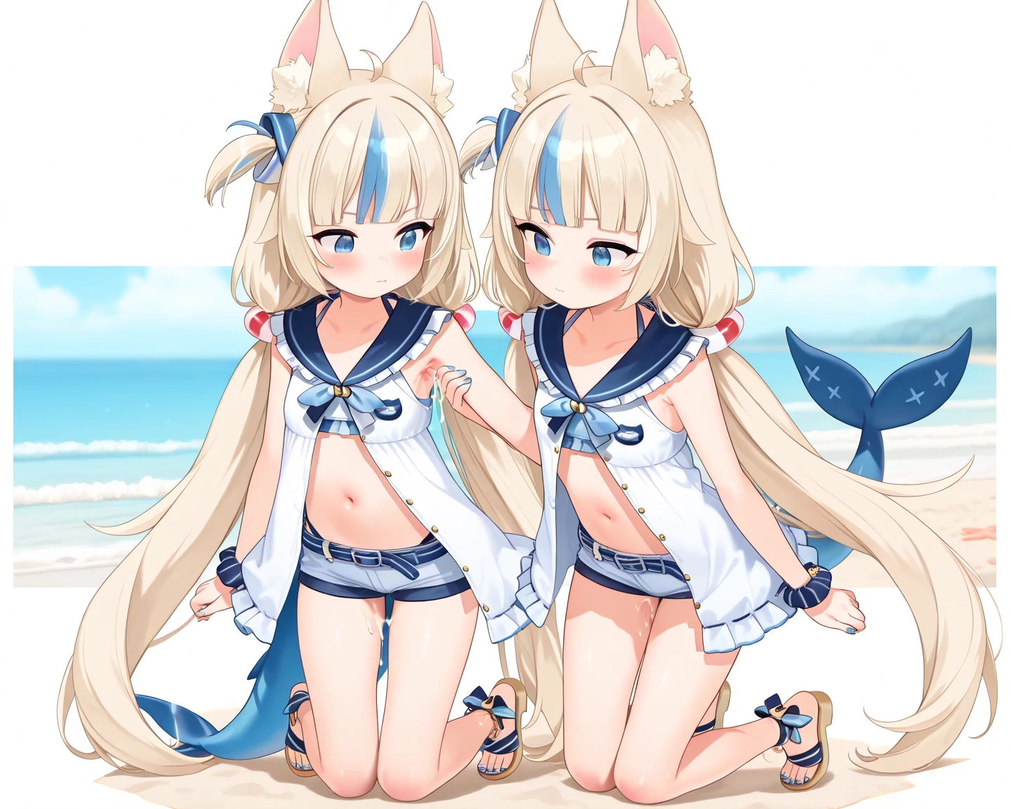 (muste piece), (best quality), very detailed eyes, expressive eyes, perfect face, very detailed face, highly detailed face, beautiful girl, 8K, beautiful girl, white background, delicate and beautiful face and eyes, dark intense shadow,
1 girl, vtuber style, cool girl, hololive, Nakiri Ayame, oni horns, competition swimsuit, wet body, small chest, cropped shoulders, clavicle, one eye close winking, smile, body visible through clothes, chest visible through clothes, ass visible through thighs, (full body), sitting, open legs wide,