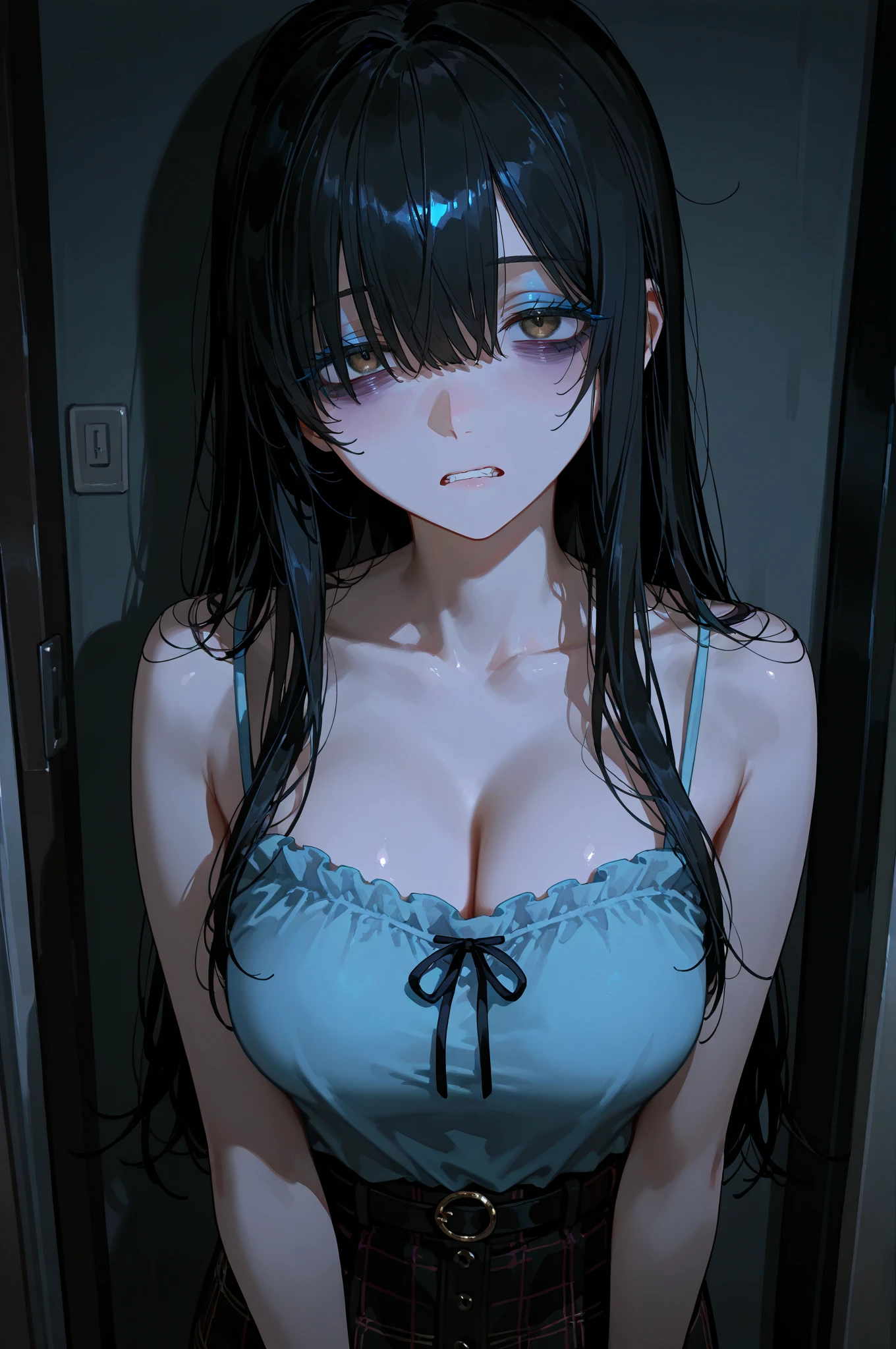 masterpiece, cute undead zombie girl, (teen), ((torn)) dress, homeless, dirty, innocent, sad, shy, tears, big eyes, slim waist, big (areolas:1.1), by kyoto animation, ((key visual)), (dimly lit:1.6) classroom, rim lighting, sunset, big boobs, <lora:epiNoiseoffset_v2:1>
