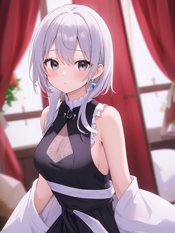 (((profesional: Paso a paso, taking into account even the smallest detail, Resultado final a nivel de Dios, todos los detalles intrincados, solo 2 chicas))): "Chica anime with white hair and pink bow tie in front of a building, Chica anime: Haruno Sakura, Anime style", Deidad de pelo blanco, Mejor chica de anime, cuerpo muy atractivo, pecho grande, escote en H muy amplio, Vista lateral aleatoria, todos los detalles intrincados de la imagen, Obra maestra, pose muy sexy, vestidos cortos"