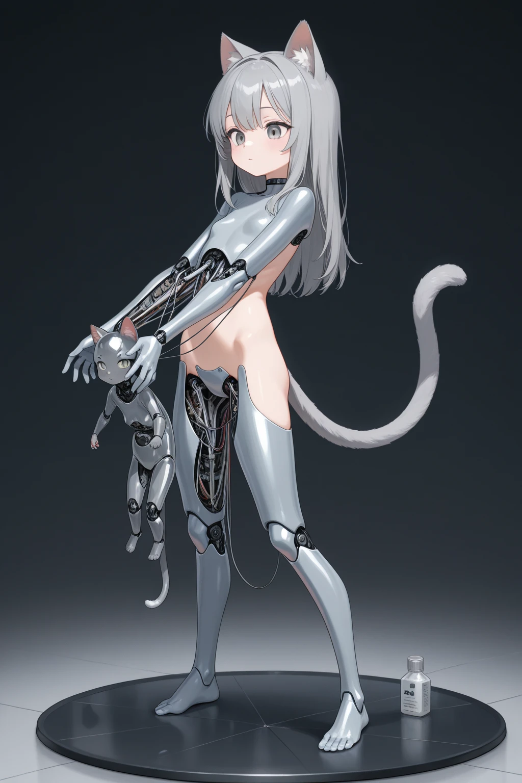 (white tight body suit, masterpiece, best quality:1.3), cute, futuristic, cyber, small girl, standing, full body, facelight, looking at viewer, white long hair, dark space, particle, thighs, highres, dutch angle, ultra detailed, finely detail face, detailed face and eyes, sharp pupils, realistic pupils