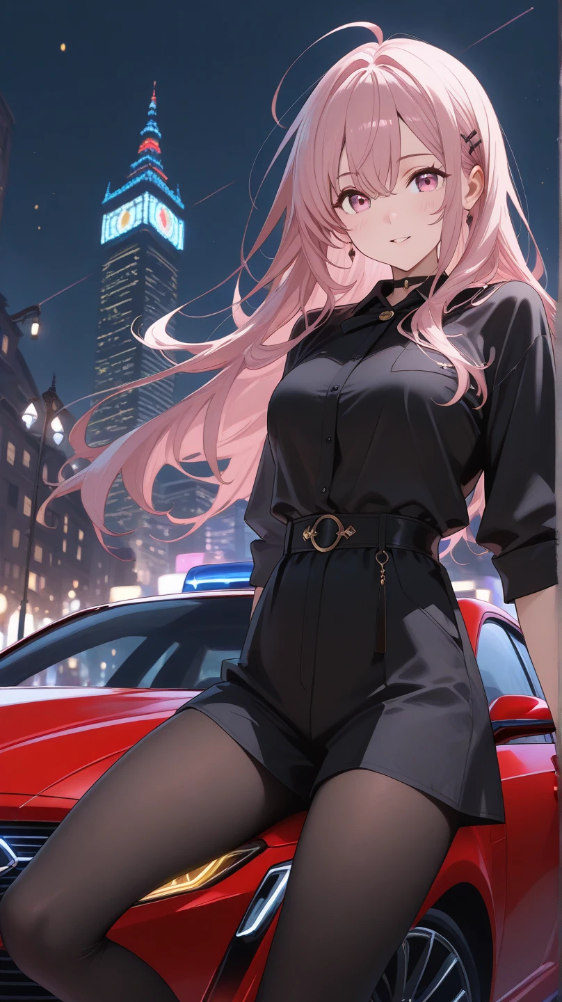 Masterpiece, Best Quality, High Quality, CG, 8K, Stylish woman with a serious expression driving a speeding car, anime style