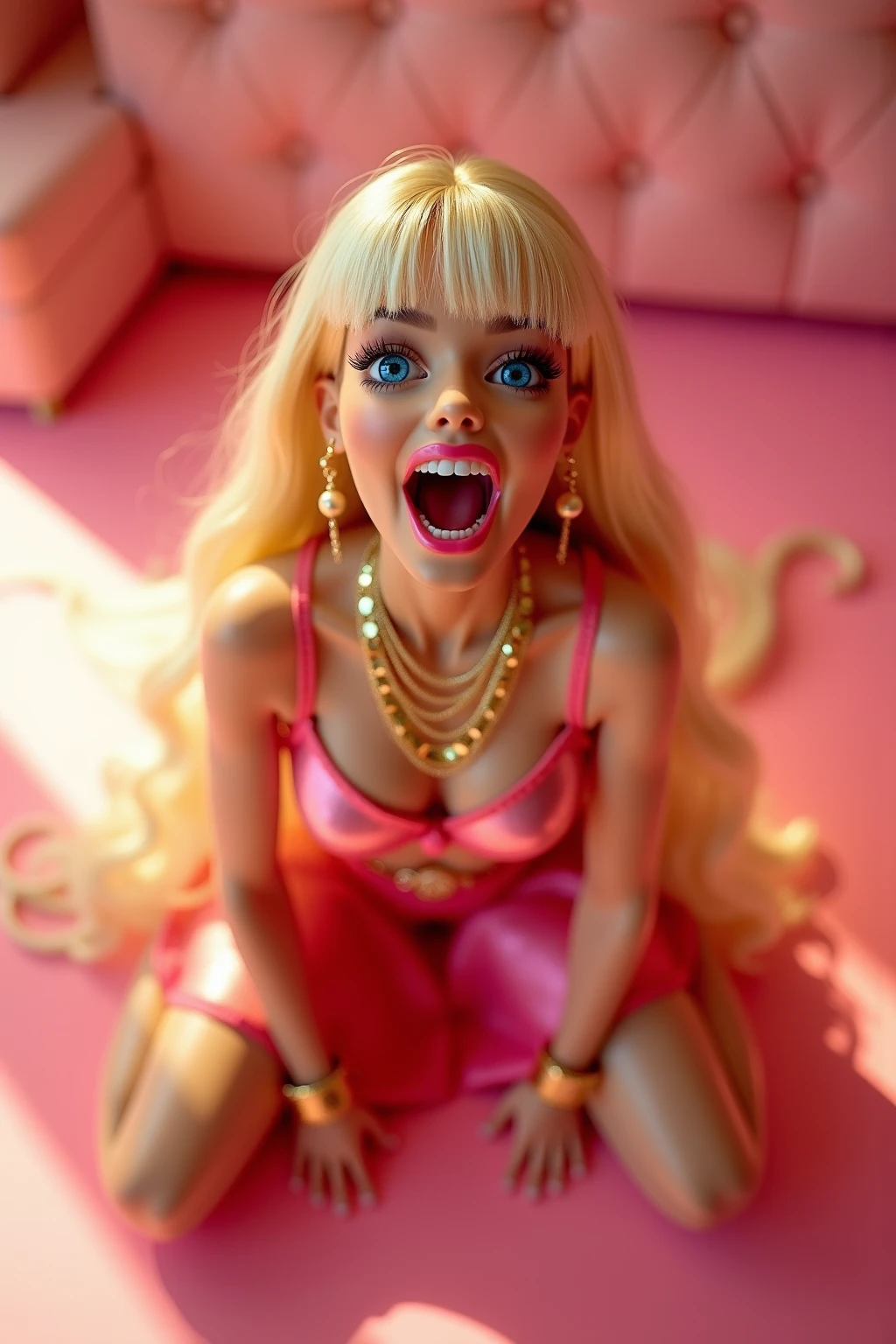 8k, NSFW, nudity, fluffy blonde hair , giant nipple, big room(huge well shaped breasts)(perky firm boobs) ((show pussy , show butt , show nipples, show feet and high heels))(5 blonde bimbos, sluts), young girls stand, different angles view tits, butt, full length poses, show feet, pink high heeled shoe )(tits viewed from different angles)(huge young tits)3/4 view of tits, big chests,(swollen areola, bulging areola)realistic faces, beautiful faces, detailed faces, colorful eye makeup, long eyelashes, big eyes, pouting lips,(honey-colored tans) leg straps, blushing pink cheeks, full length pose showing feet, pink high heels) long blonde hair, (gold jewelry, ruby, diamond, emerald, sapphire, earrings, gold chains) thin legs, bubble-butt, rear-view , big round bubble-butt with thin legs and thigh-gap, (oiled skin) , detailed realistic faces, beautiful tits, pink nipples, big butt, thin and broad shouldered girls,(Victorian period mansion, lavish interior, luxury interior, Victorian whore house, pink, green and white/cream interior, pink silk, gold framed paintings, chandeliers, white silk, green silk cloth)(colorful green parrots), round bubble butt, Inside expensive brothel, (legs spread open, , ass spread open, thin legs) photorealism, pornography, (indoor potted palm trees) fishnet body stocking, (indoor palm plants) standing horny lesbian sluts, high-class whore house,, fluffy blonde haired , oiled skin, shiny skin, thin waist, long legs, cinematic realism, hyper-realism, wearing lots of jewelry, sapphires and emeralds and rubies, earrings, gold jewelry, flowers, face details, busty teenager girls, , full length poses, nude , big lips, long eyelashes, cute nose, blue eyes, green eyes, fluffy blonde hair )lesbians, wet girls, slim stomach, long thin legs, thigh gap, big bubble-butt, , (faces like: Adriana Lima, Scarlett Johansson, Tarra White, Margot Robbie, Silvia Saint)