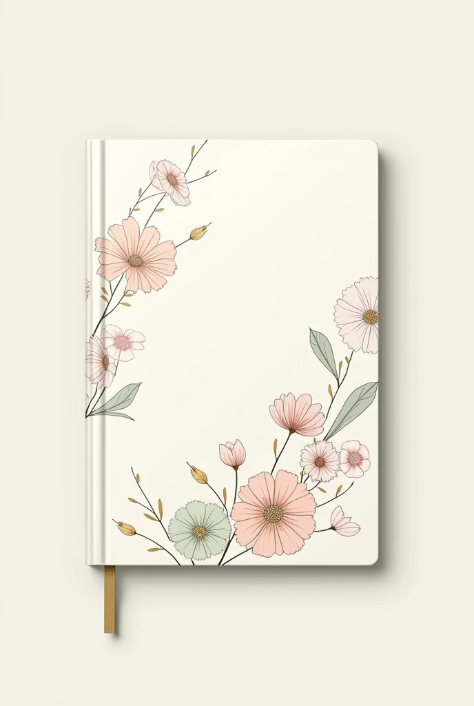 Aesthetic journal cover with minimalist soft pink and sage green palette, delicate floral line art, subtle gold accents, clean editorial layout, hardcover mockup style — cozy, emotional, and timeless