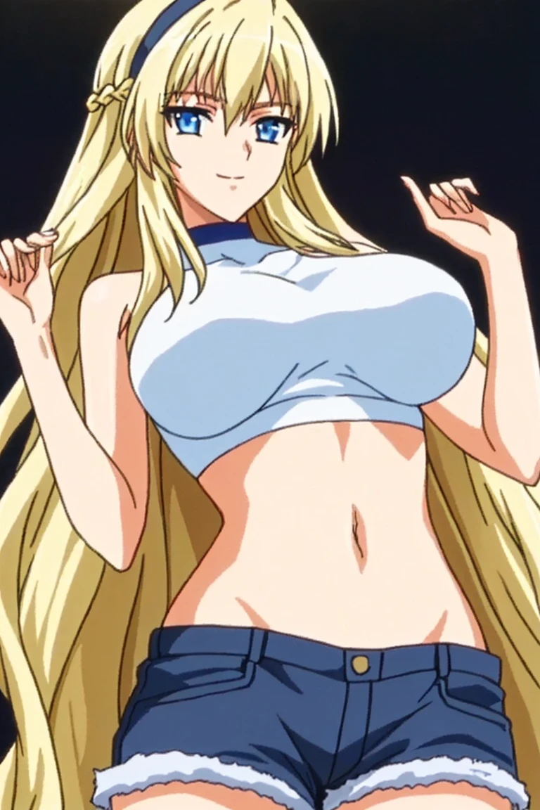 Simple White Background,
navel,halterneck,crop top,bare shoulders,
bangs,blonde hair,hair between eyes, hairband, long hair,Blue_Eyes,
1 girl, 20yo,Young female,Beautiful Finger,Beautiful long legs,Beautiful body,Beautiful Nose,Beautiful character design, perfect eyes, perfect face,expressive eyes,perfect balance,
looking at viewer,(Focus on her face),closed mouth, (innocent_big_eyes:1.0),Light_Smile,
official art,extremely detailed CG unity 8k wallpaper, perfect lighting,Colorful, Bright_Front_face_Lighting,shiny skin,
(masterpiece:1.0),(best_quality:1.0), ultra high res,4K,ultra-detailed,
photography, 8K, HDR, highres, absurdres:1.2, Kodak portra 400, film grain, blurry background, bokeh:1.2, lens flare, (vibrant_color:1.2),professional photograph,
(Beautiful,large_Breasts:1.4), (beautiful_face:1.5),(narrow_waist), shorts, running